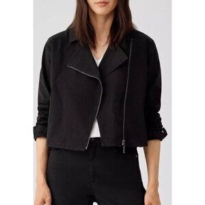 Eileen Fisher Black Cotton Moto Jacket  Biker Asymmetrical Zip Streetwear‎ M